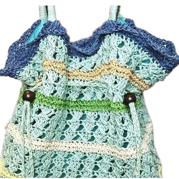 Altamar By Monica Q Raffi Resort Cruise Beach Bucket Bag Tote Beaded Drawstring - Picture 2 of 13